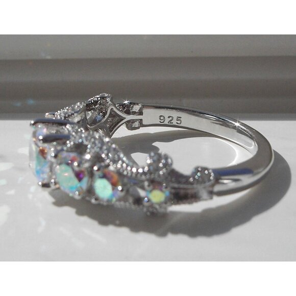 925 STERLING SILVER Simulated Mercury Mystic CZ Ring Round Cut - Picture 11 of 16